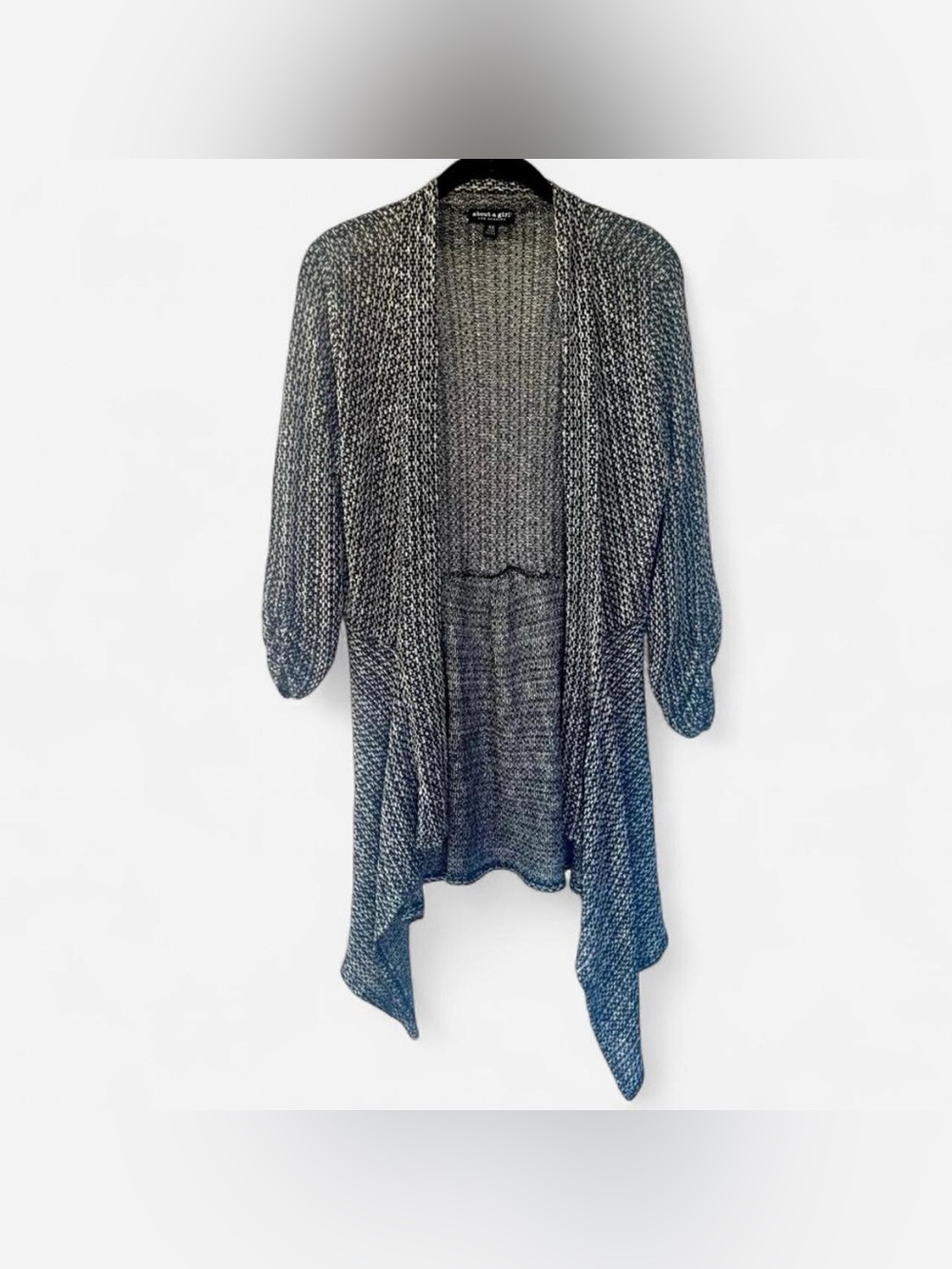 About A Girl drapey black and white knit long flowy boho cardigan